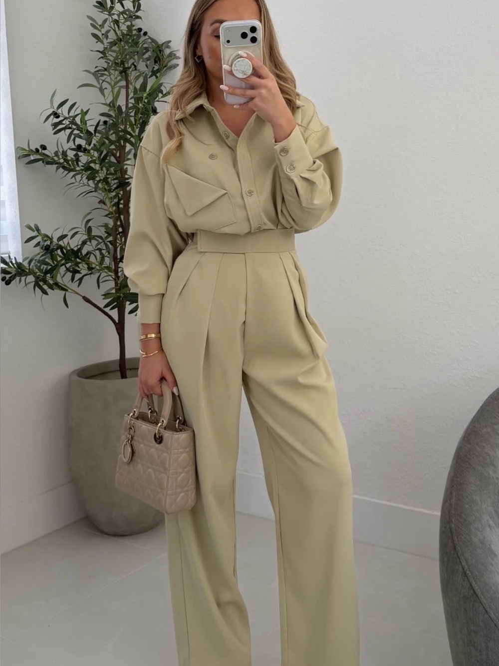 Women's Two-Piece Set Velcro Trouser Pant and Sage Shirt
